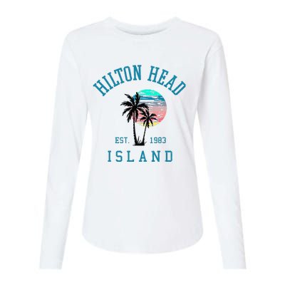 Hilton Head Island South Carolina Beach Palm Trees Summer Womens Cotton Relaxed Long Sleeve T-Shirt