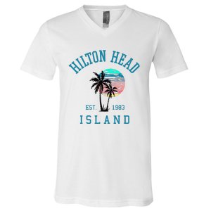 Hilton Head Island South Carolina Beach Palm Trees Summer V-Neck T-Shirt