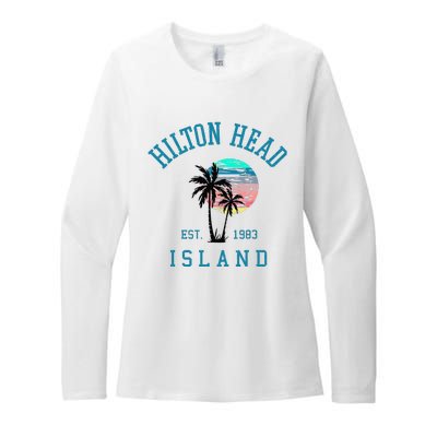 Hilton Head Island South Carolina Beach Palm Trees Summer Womens CVC Long Sleeve Shirt