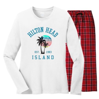 Hilton Head Island South Carolina Beach Palm Trees Summer Women's Long Sleeve Flannel Pajama Set 