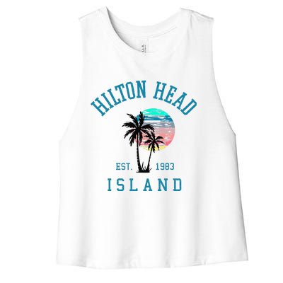 Hilton Head Island South Carolina Beach Palm Trees Summer Women's Racerback Cropped Tank