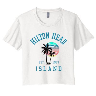 Hilton Head Island South Carolina Beach Palm Trees Summer Women's Crop Top Tee