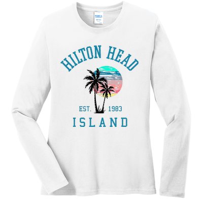 Hilton Head Island South Carolina Beach Palm Trees Summer Ladies Long Sleeve Shirt