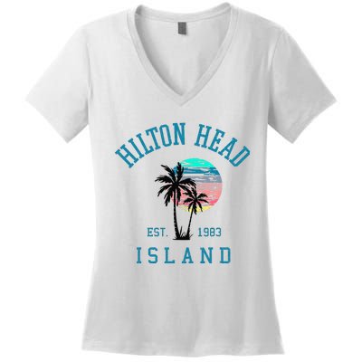 Hilton Head Island South Carolina Beach Palm Trees Summer Women's V-Neck T-Shirt