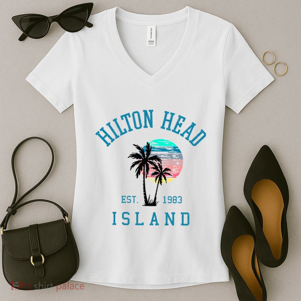 Hilton Head Island South Carolina Beach Palm Trees Summer Women's V-Neck T-Shirt