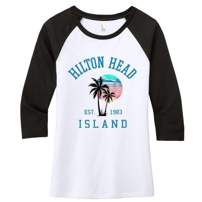 Hilton Head Island South Carolina Beach Palm Trees Summer Women's Tri-Blend 3/4-Sleeve Raglan Shirt