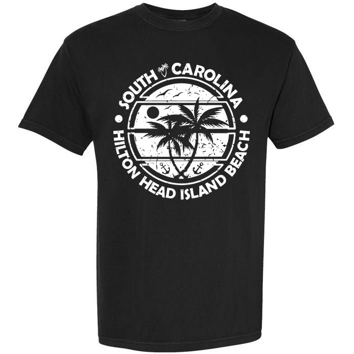 Hilton Head Island Beach South Carolina, Tropical Palm Trees, Ship Anchor Garment-Dyed Heavyweight T-Shirt