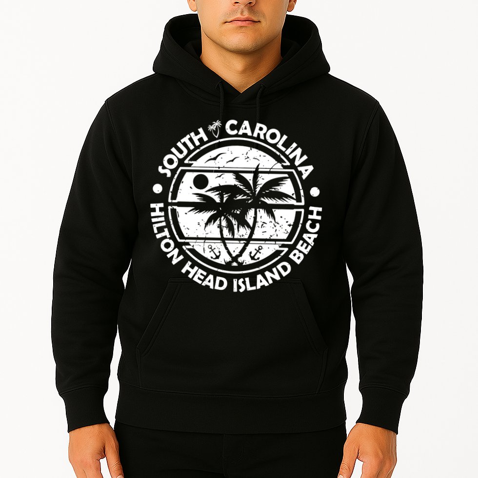 Hilton Head Island Beach South Carolina, Tropical Palm Trees, Ship Anchor Hoodie