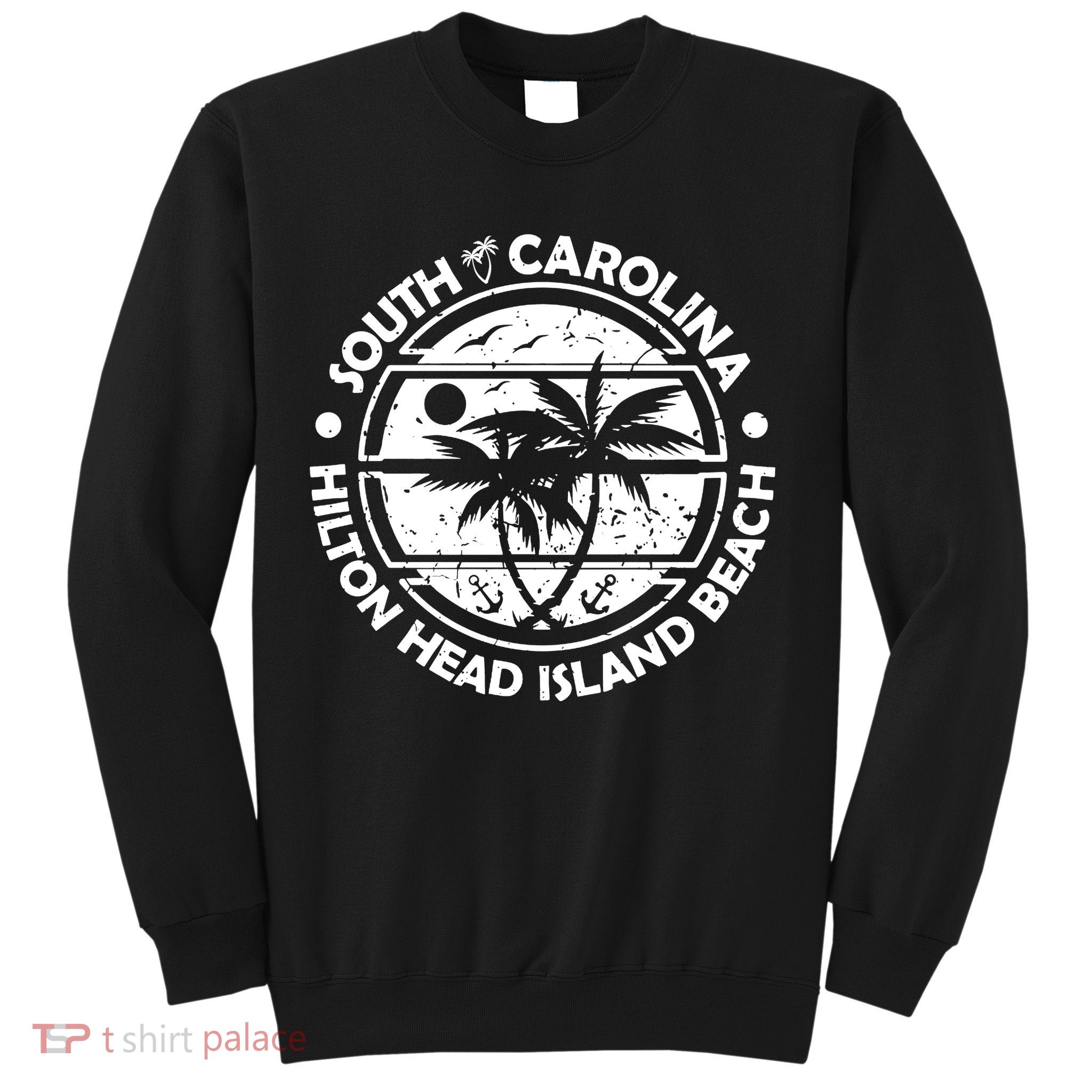 Hilton Head Island Beach South Carolina, Tropical Palm Trees, Ship Anchor Sweatshirt