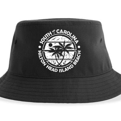 Hilton Head Island Beach South Carolina, Tropical Palm Trees, Ship Anchor Sustainable Bucket Hat