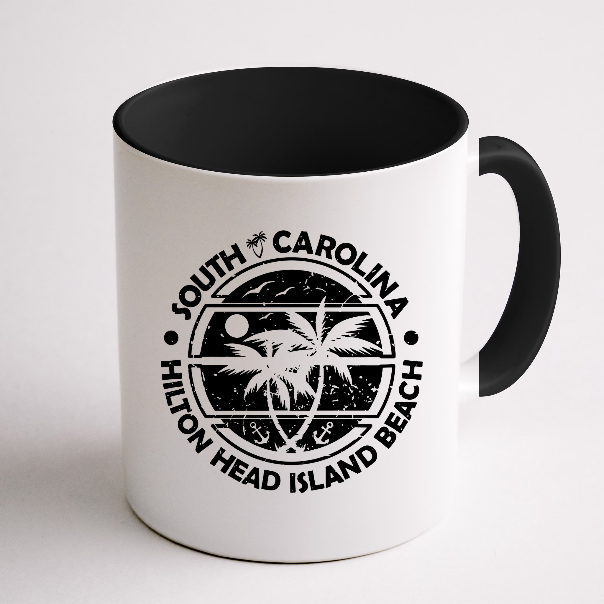 Hilton Head Island Beach South Carolina, Tropical Palm Trees, Ship Anchor Mug