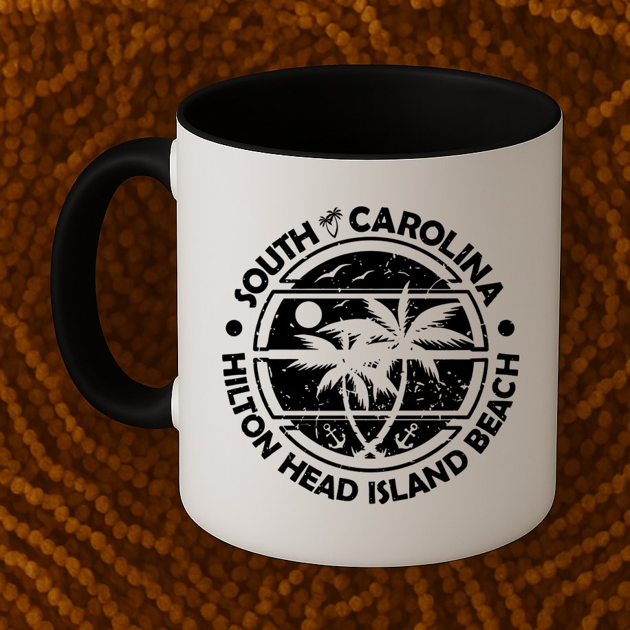 Hilton Head Island Beach South Carolina, Tropical Palm Trees, Ship Anchor Mug