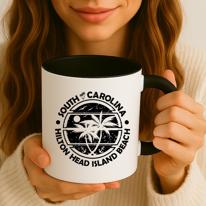 Hilton Head Island Beach South Carolina, Tropical Palm Trees, Ship Anchor Mug