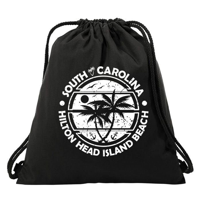 Hilton Head Island Beach South Carolina, Tropical Palm Trees, Ship Anchor Drawstring Bag