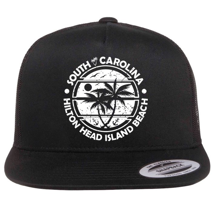 Hilton Head Island Beach South Carolina, Tropical Palm Trees, Ship Anchor Flatbill Hat