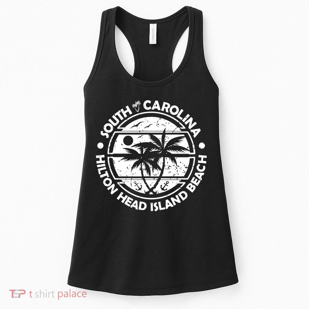 Hilton Head Island Beach South Carolina, Tropical Palm Trees, Ship Anchor Womens Tank Top