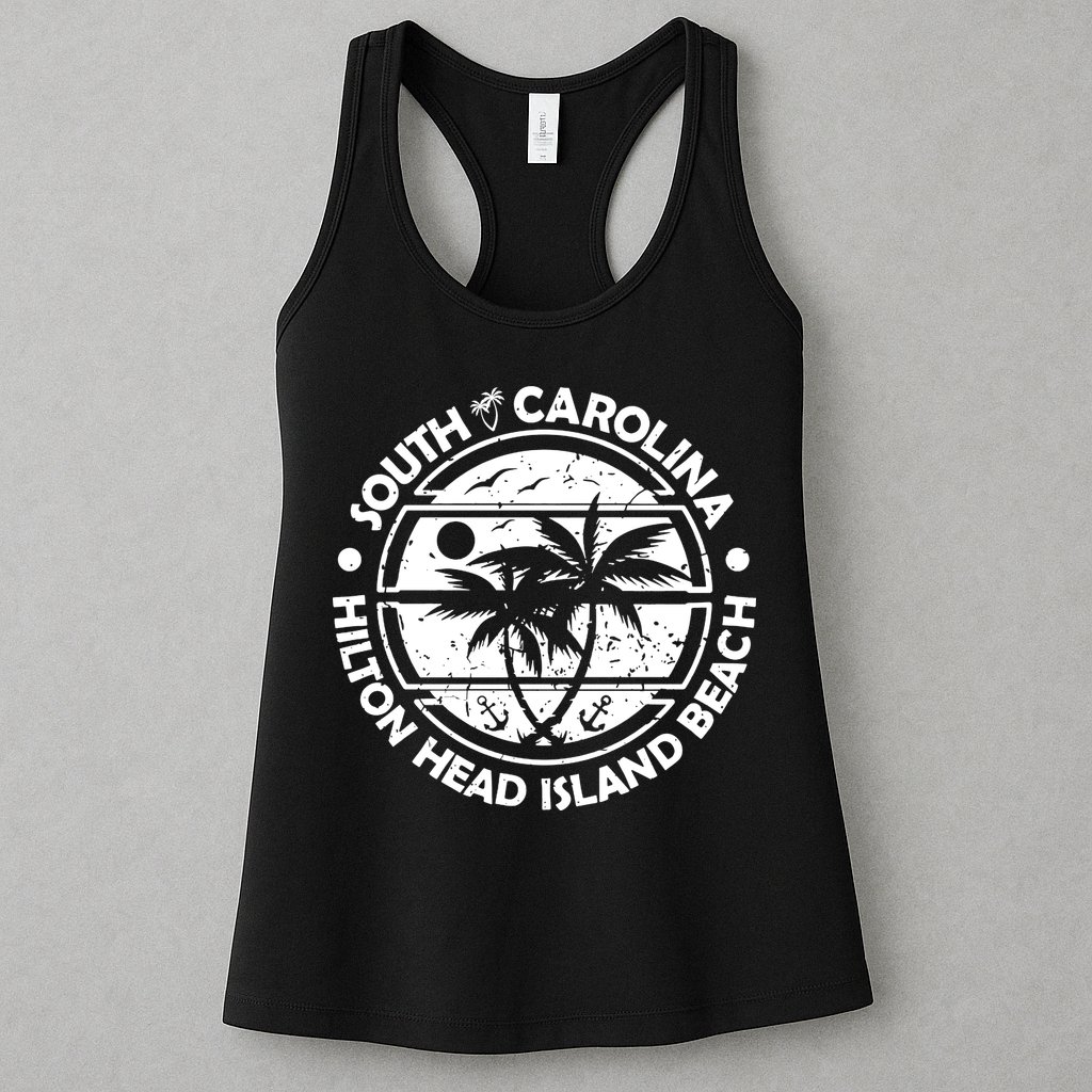 Hilton Head Island Beach South Carolina, Tropical Palm Trees, Ship Anchor Womens Tank Top