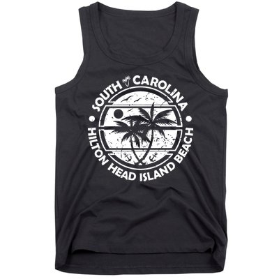 Hilton Head Island Beach South Carolina, Tropical Palm Trees, Ship Anchor Tank Top