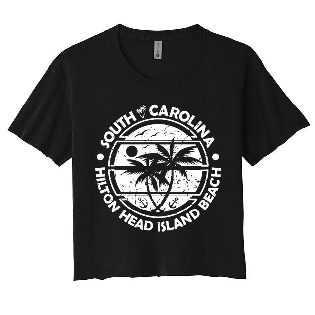 Hilton Head Island Beach South Carolina, Tropical Palm Trees, Ship Anchor Women's Crop Top Tee