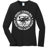 Hilton Head Island Beach South Carolina, Tropical Palm Trees, Ship Anchor Ladies Long Sleeve Shirt