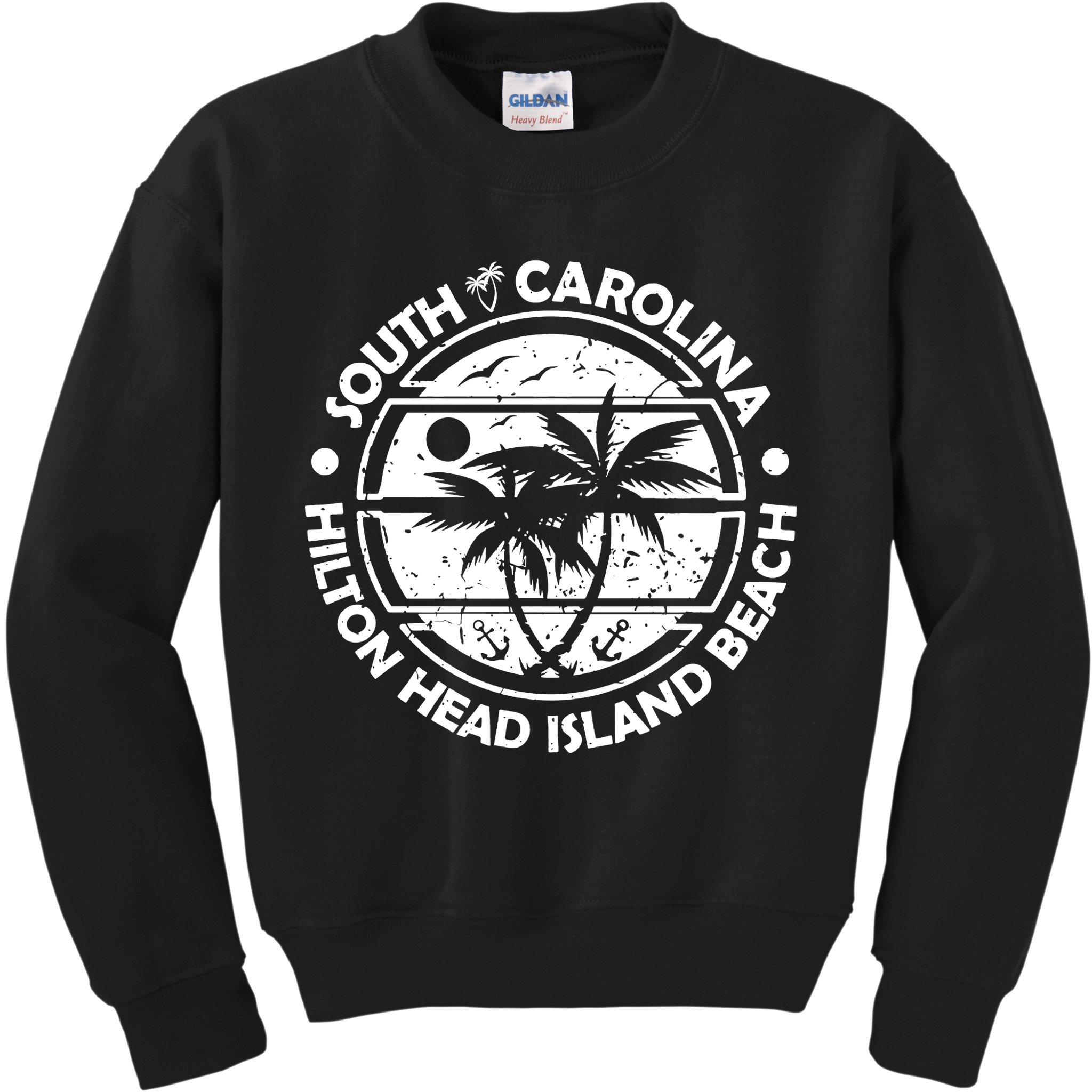 Hilton Head Island Beach South Carolina, Tropical Palm Trees, Ship Anchor Kids Sweatshirt