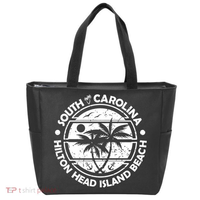 Hilton Head Island Beach South Carolina, Tropical Palm Trees, Ship Anchor Zip Tote Bag