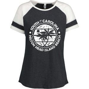 Hilton Head Island Beach South Carolina, Tropical Palm Trees, Ship Anchor Enza Ladies Jersey Colorblock Tee