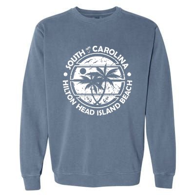 Hilton Head Island Beach South Carolina, Tropical Palm Trees, Ship Anchor Garment-Dyed Sweatshirt