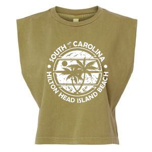 Hilton Head Island Beach South Carolina, Tropical Palm Trees, Ship Anchor Garment-Dyed Women's Muscle Tee