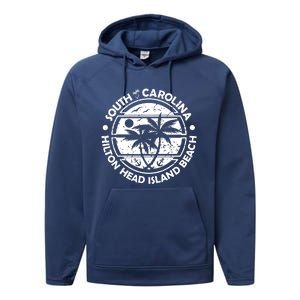 Hilton Head Island Beach South Carolina, Tropical Palm Trees, Ship Anchor Performance Fleece Hoodie