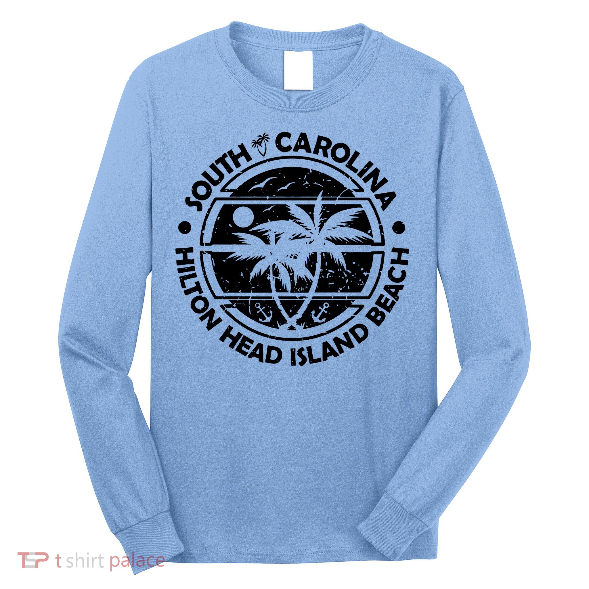 Hilton Head Island Beach South Carolina, Tropical Palm Trees, Ship Anchor Long Sleeve Shirt