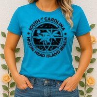 Hilton Head Island Beach South Carolina, Tropical Palm Trees, Ship Anchor Womens T-Shirt