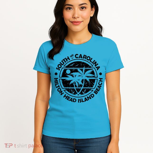 Hilton Head Island Beach South Carolina, Tropical Palm Trees, Ship Anchor Womens T-Shirt
