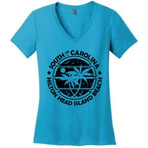 Hilton Head Island Beach South Carolina, Tropical Palm Trees, Ship Anchor Women's V-Neck T-Shirt