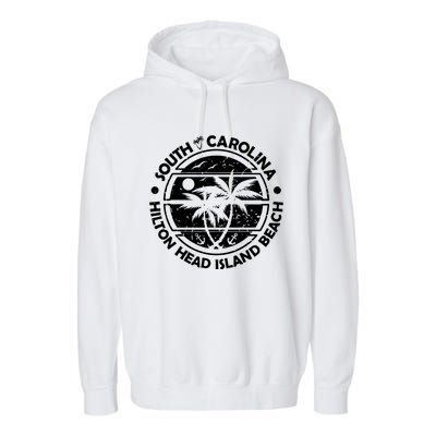 Hilton Head Island Beach South Carolina, Tropical Palm Trees, Ship Anchor Garment-Dyed Fleece Hoodie