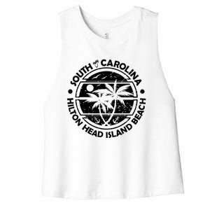 Hilton Head Island Beach South Carolina, Tropical Palm Trees, Ship Anchor Women's Racerback Cropped Tank