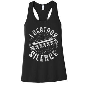 Harmonica Harmonicist I Destroy Silence Women's Racerback Tank