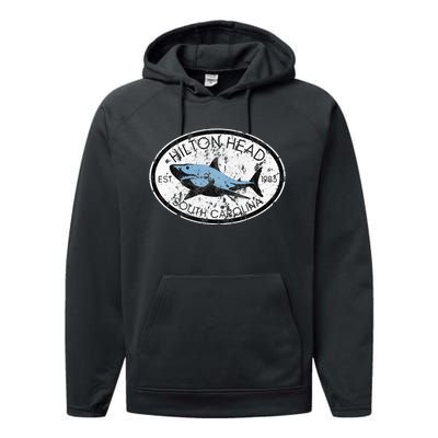 Hilton Head Island South Carolina Fishing Shark Fish Beach Performance Fleece Hoodie