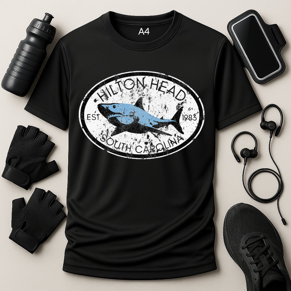 Hilton Head Island South Carolina Fishing Shark Fish Beach Cooling Performance Crew T-Shirt
