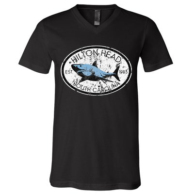 Hilton Head Island South Carolina Fishing Shark Fish Beach V-Neck T-Shirt