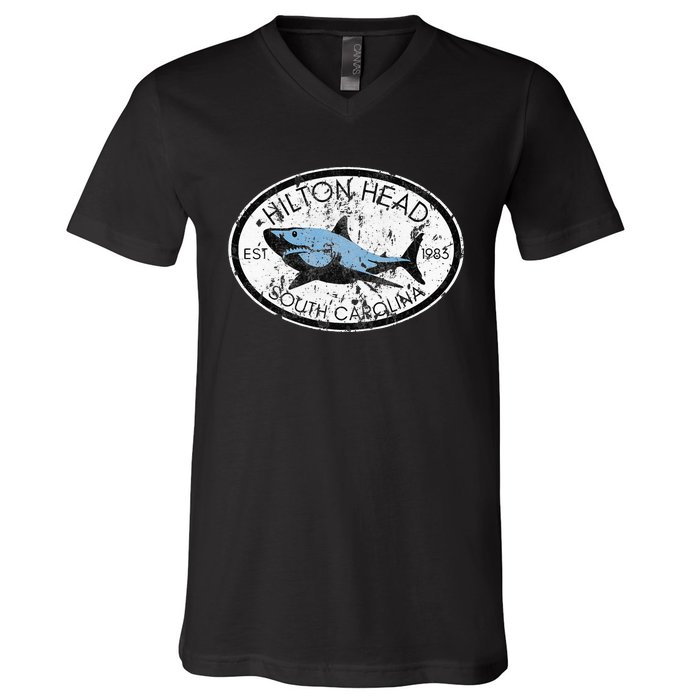 Hilton Head Island South Carolina Fishing Shark Fish Beach V-Neck T-Shirt