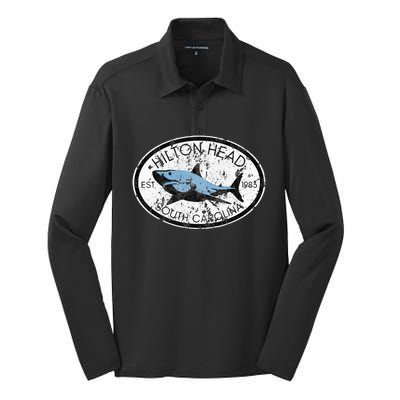 Hilton Head Island South Carolina Fishing Shark Fish Beach Silk Touch Performance Long Sleeve Polo