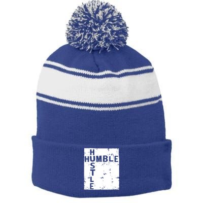 Humble Hustle Inspirational Motivational Entrepreneur Quote Gift Stripe Pom Pom Beanie