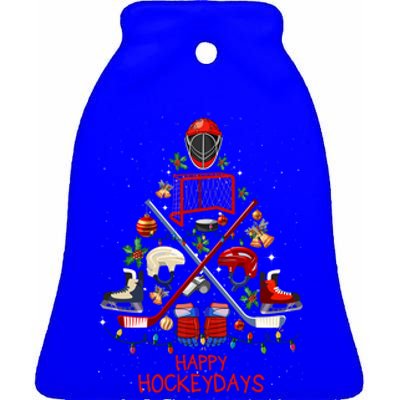 Happy Hockeydays Ice Hockey Christmas Tree Funny Xmas Sports Meaningful Gift Ceramic Bell Ornament