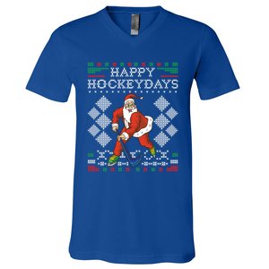 Happy Hockeydays Ice Hockey Player Ugly Christmas Sweater Gift V-Neck T-Shirt