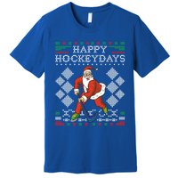 Happy Hockeydays Ice Hockey Player Ugly Christmas Sweater Gift Premium T-Shirt