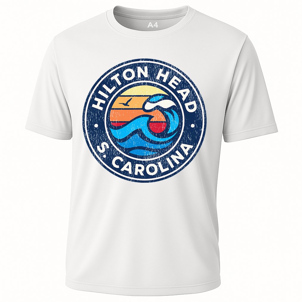 Hilton Head Island South Carolina Sc Vintage Nautical Waves Cooling Performance Crew T-Shirt