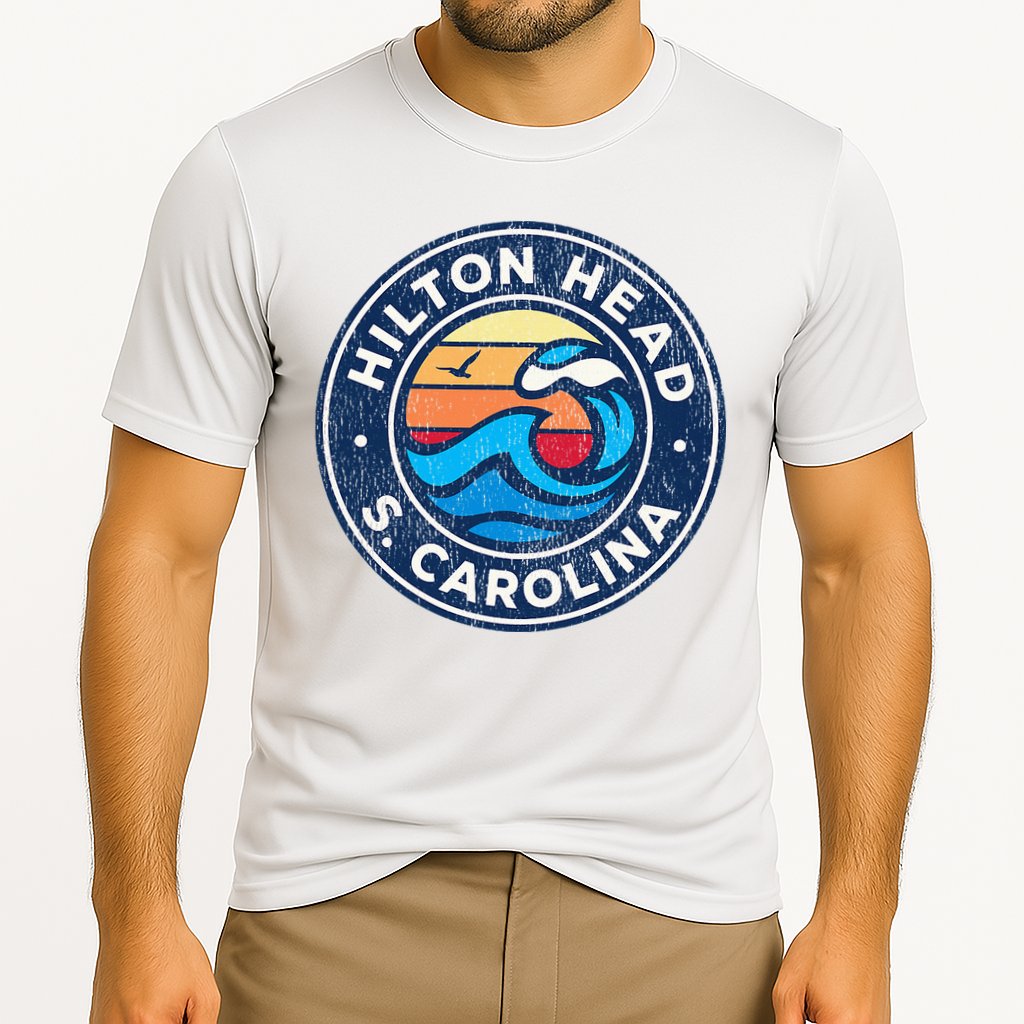 Hilton Head Island South Carolina Sc Vintage Nautical Waves Cooling Performance Crew T-Shirt