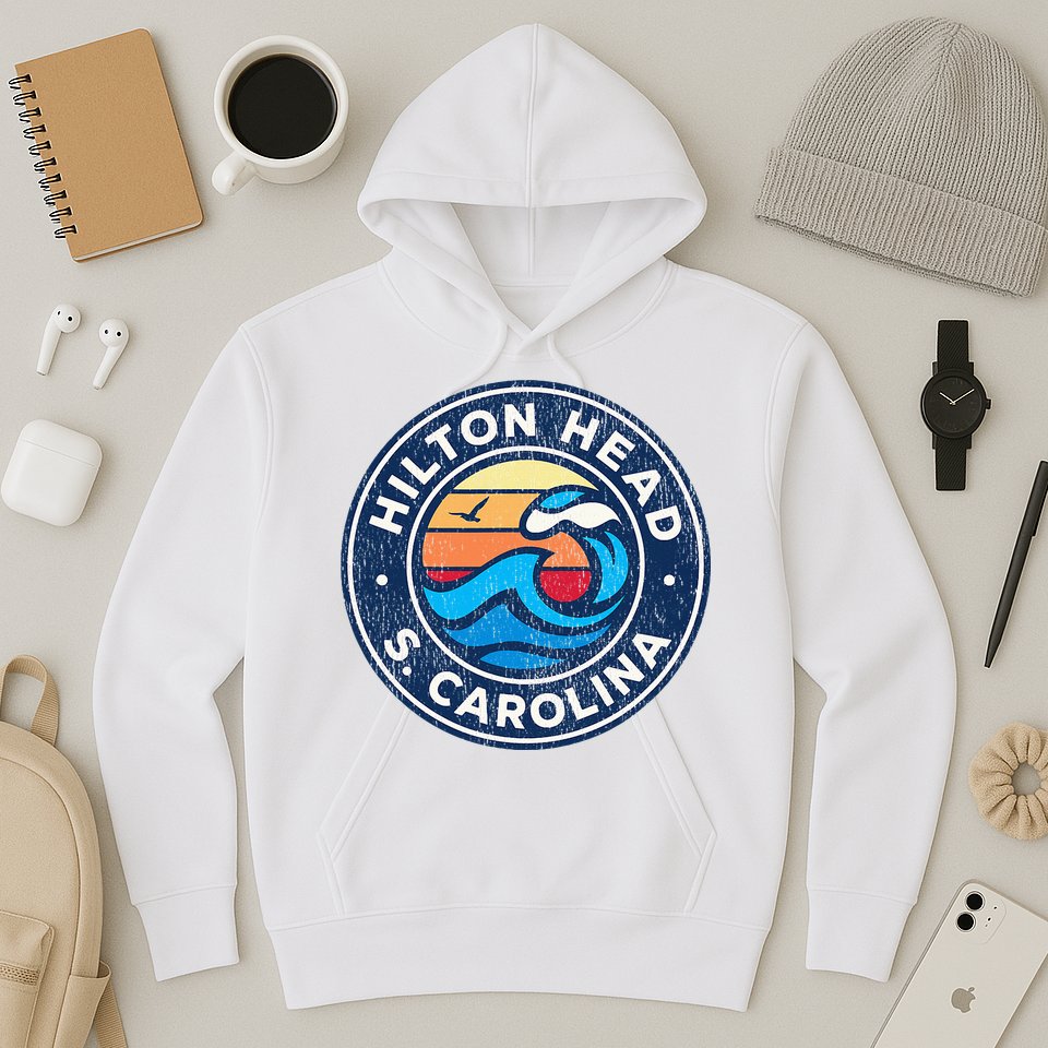 Hilton Head Island South Carolina Sc Vintage Nautical Waves Hoodie