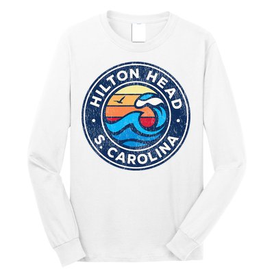 Hilton Head Island South Carolina Sc Vintage Nautical Waves Long Sleeve Shirt
